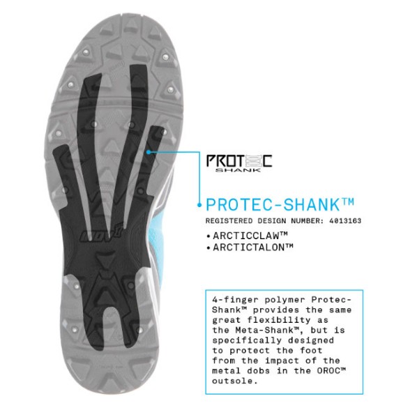 Protec shank beskytter foden mod tryk fra piggene uden at ødelægge skoens fleksibilitet.